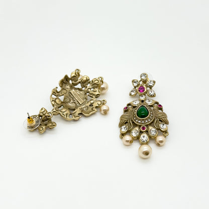 Vintage Art Deco Drop Earrings Sterling Silver Zircon Pearl