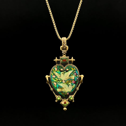 Vintage Art Deco Enamel Copper Earrings and Pigeon Pendant Set