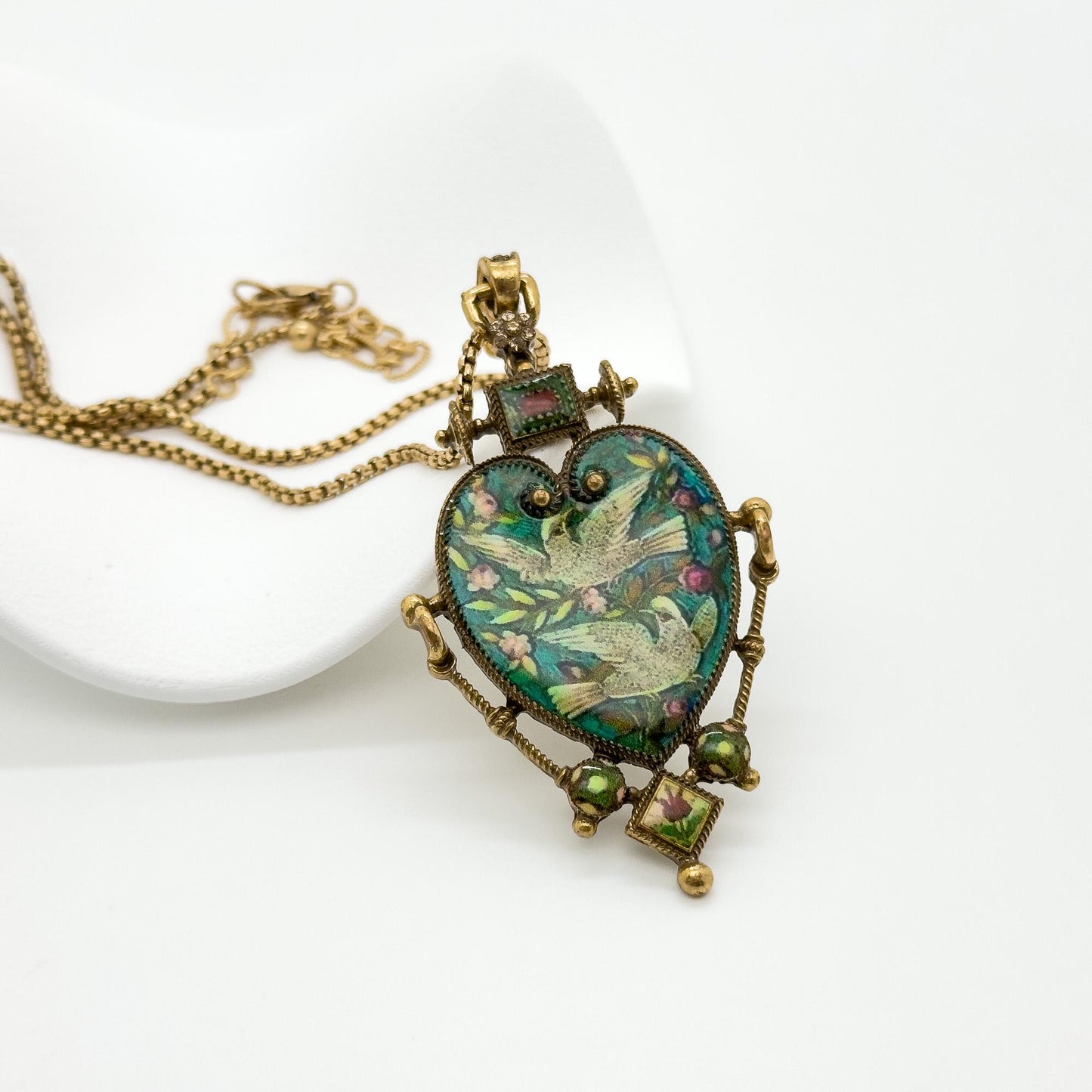 Vintage Art Deco Enamel Copper Earrings and Pigeon Pendant Set