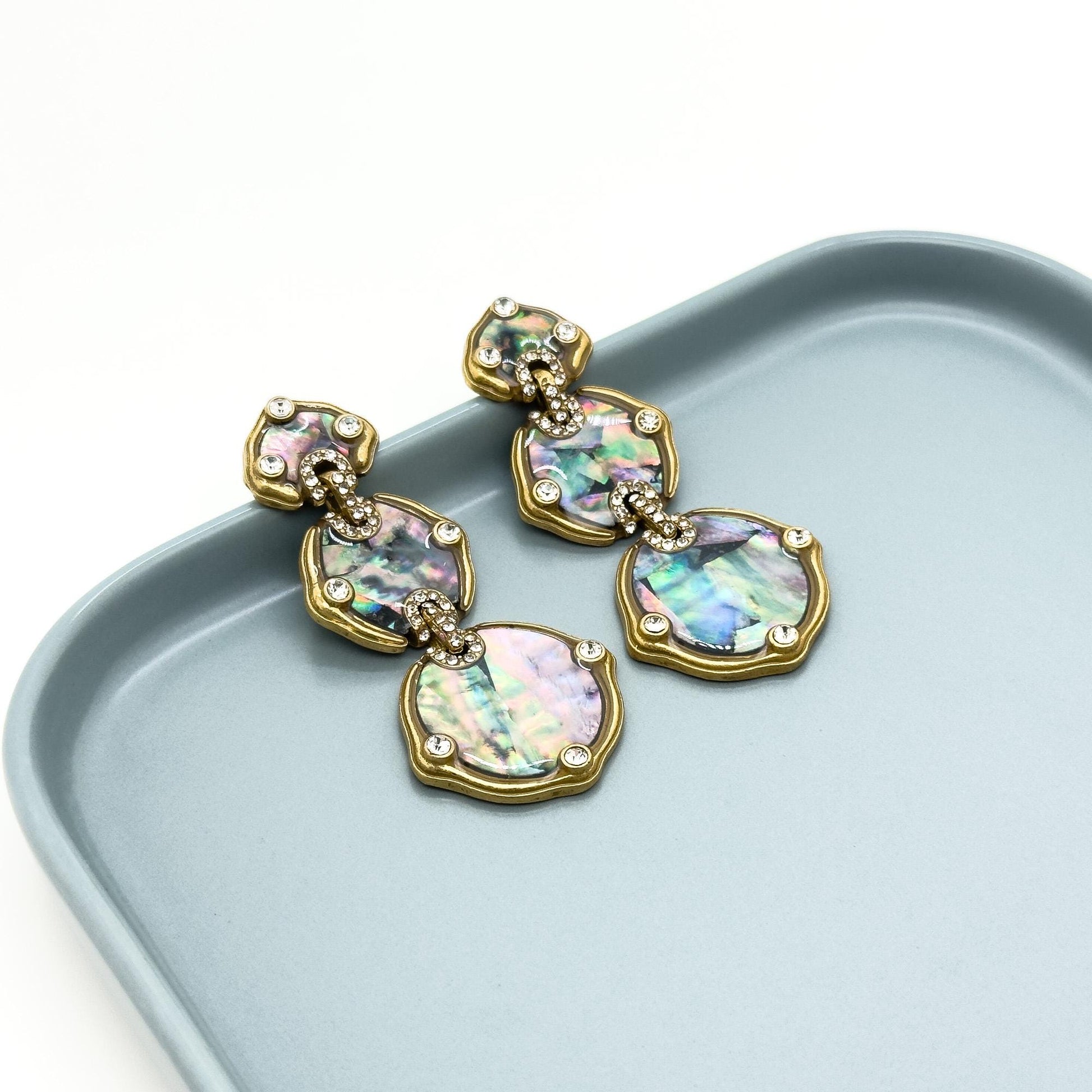 Vintage Art Deco Shell Copper Drop Earrings 65mm Gift Boxed