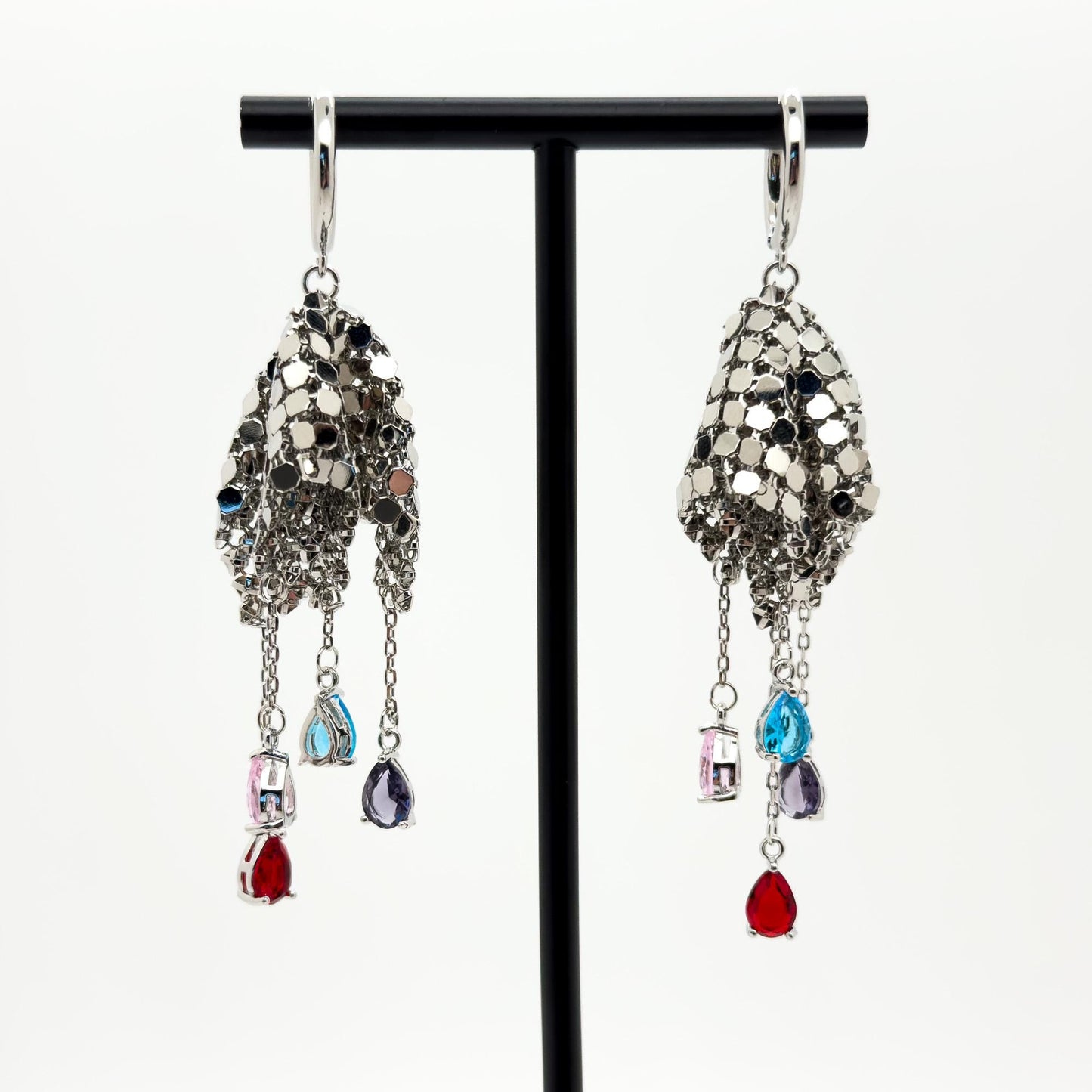 Art Deco Sequin Tassel Earrings with Zircon Copper Detail