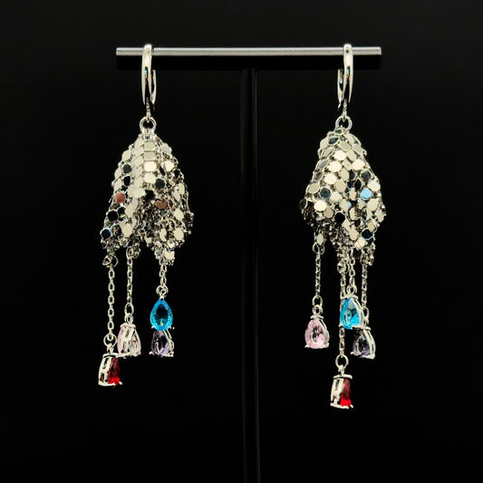 Art Deco Sequin Tassel Earrings with Zircon Copper Detail