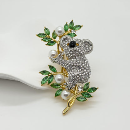 Art Deco Sloth Rhinestone Pearl Brooch Vintage-Inspired Coat Pin
