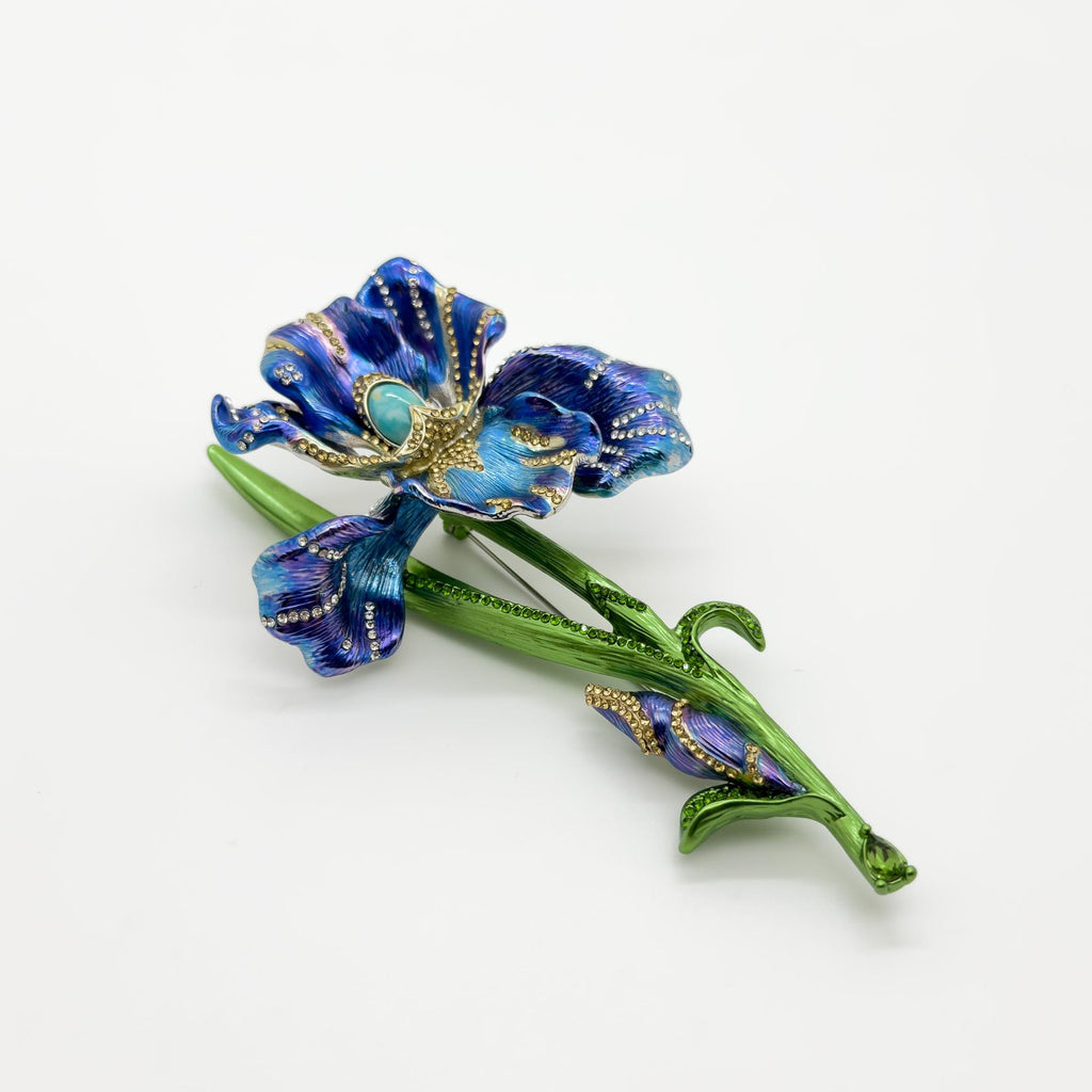 Art Deco Fleur-de-Lis Crystal Enamel Flower Brooch for Coat