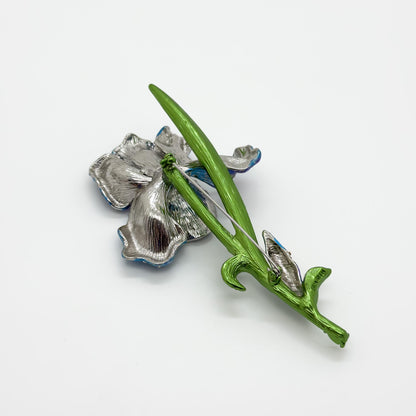 Art Deco Fleur-de-Lis Crystal Enamel Flower Brooch for Coat