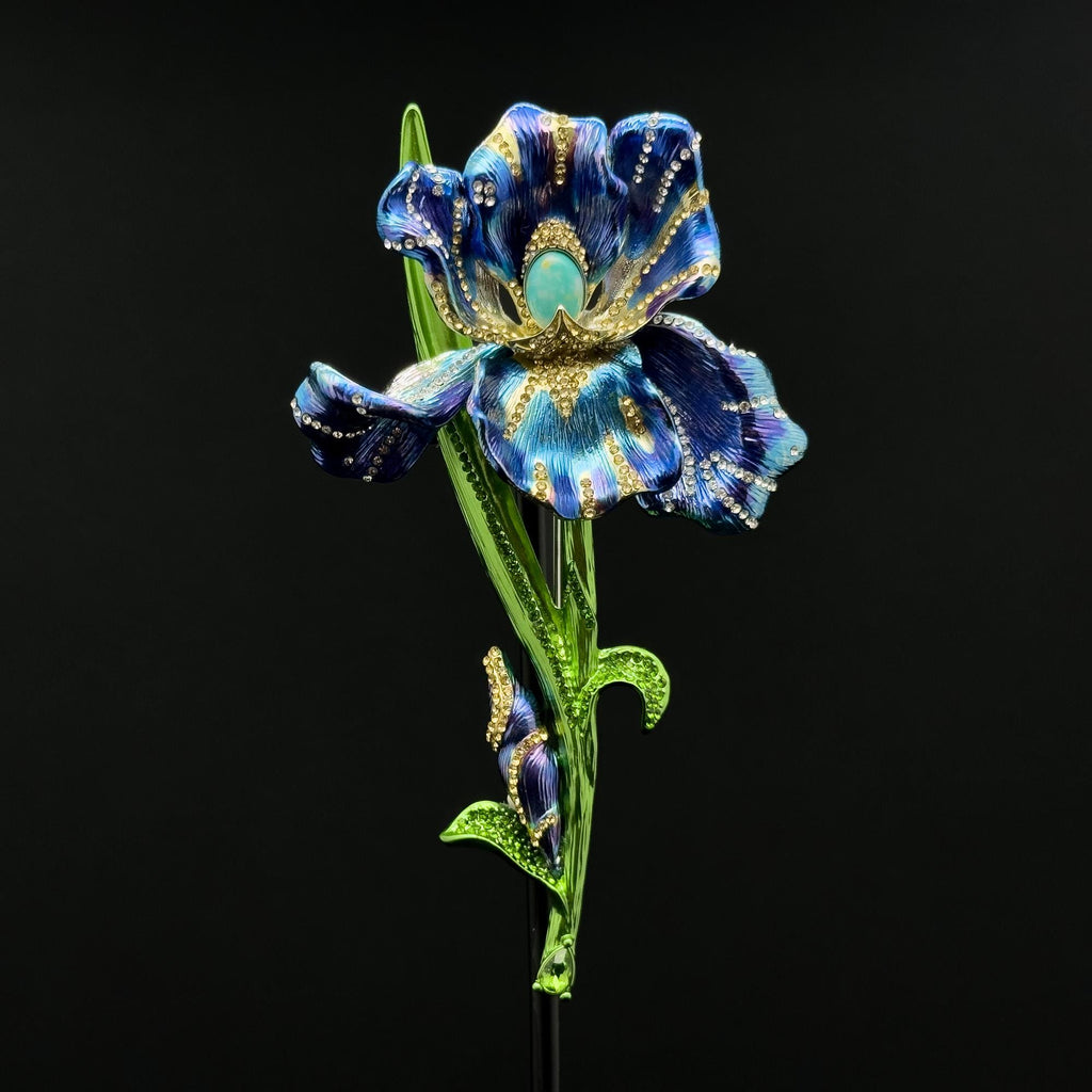 Art Deco Fleur-de-Lis Crystal Enamel Flower Brooch for Coat