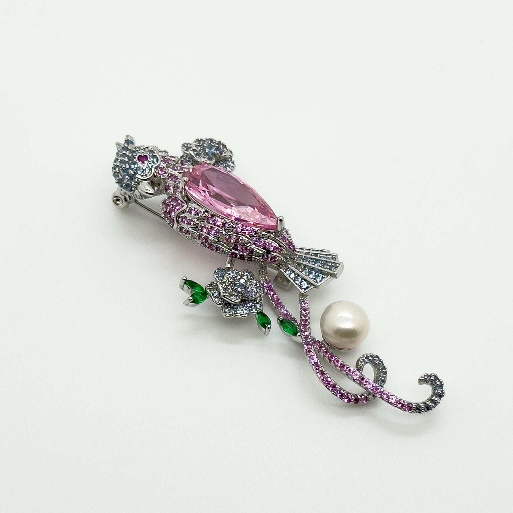 Rose Parrot Crystal Brooch Copper Suit Pin Party Accessory