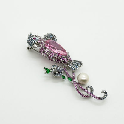 Rose Parrot Crystal Brooch Copper Suit Pin Party Accessory