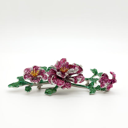 Handmade Rose Crystal Brooch Large Copper Zircon Flower Pin