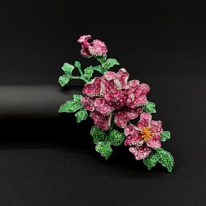 Handmade Rose Crystal Brooch Large Copper Zircon Flower Pin