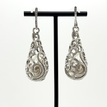 Vintage Art Deco Teardrop Earrings with Pearl Rhinestone Detail