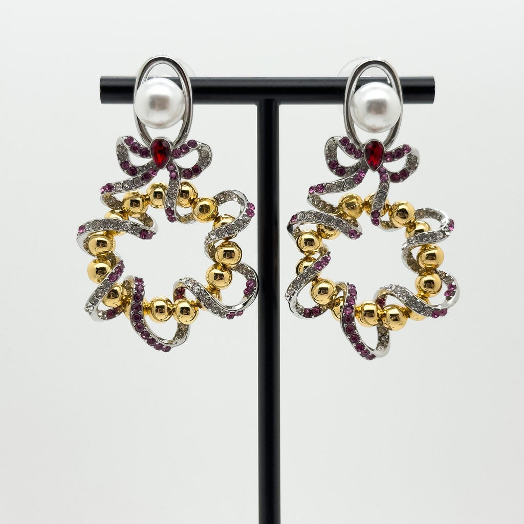 Vintage Art Deco Enamel Hoop Earrings with Zircon Accents