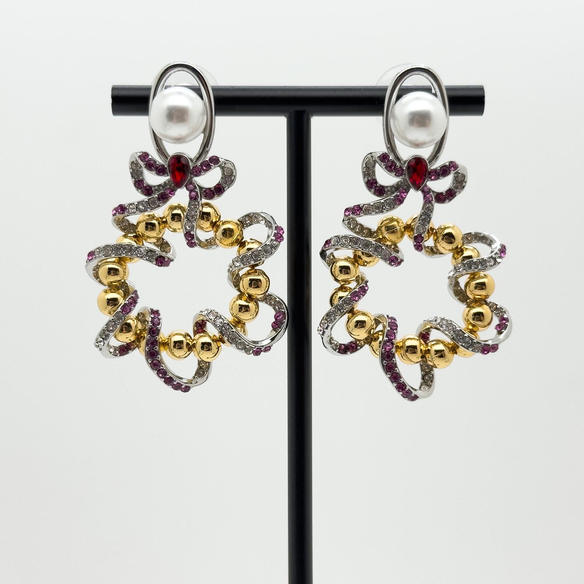 Vintage Art Deco Enamel Hoop Earrings with Zircon Accents