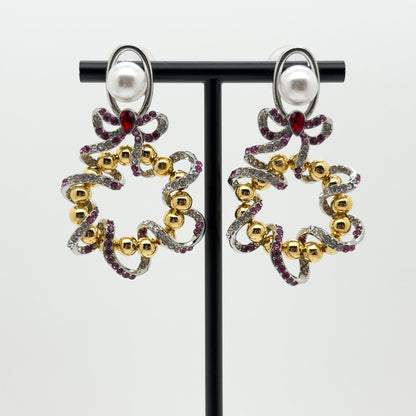 Vintage Art Deco Enamel Hoop Earrings with Zircon Accents