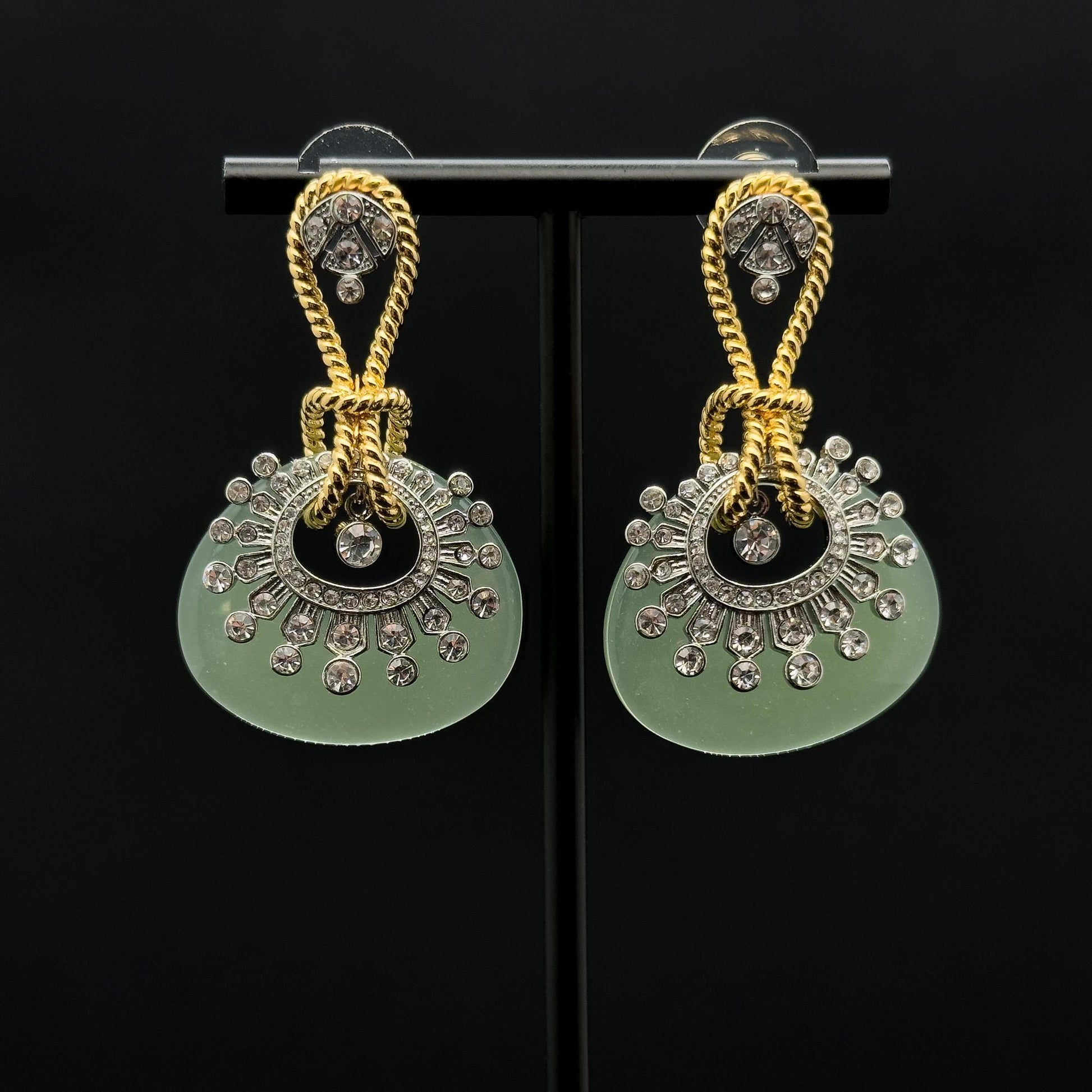 Vintage Art Deco Large Oval Zircon Pearl Drop Stud Earrings