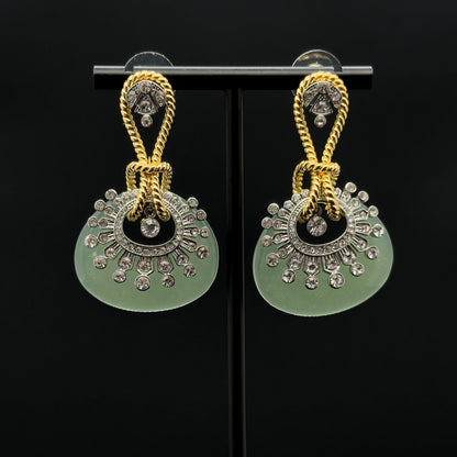 Vintage Art Deco Large Oval Zircon Pearl Drop Stud Earrings