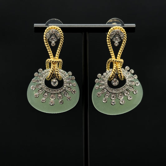 Vintage Art Deco Large Oval Zircon Pearl Drop Stud Earrings