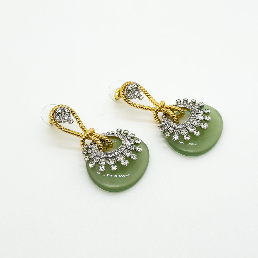 Vintage Art Deco Large Oval Zircon Pearl Drop Stud Earrings