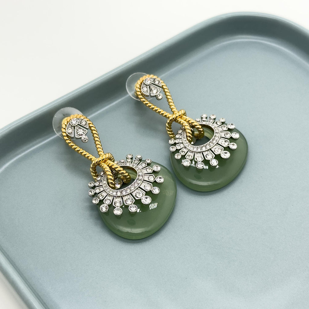 Vintage Art Deco Large Oval Zircon Pearl Drop Stud Earrings