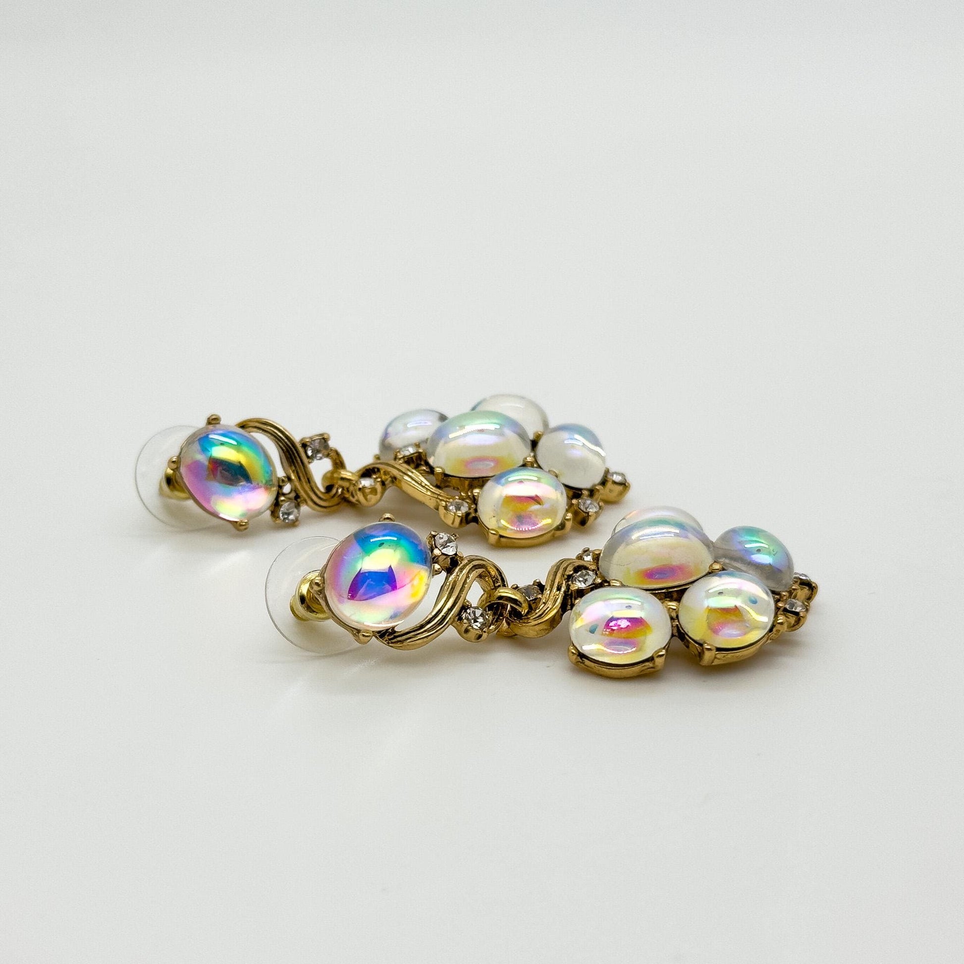 Art Deco Retro Gradient Zircon Pearl Copper Drop Earrings