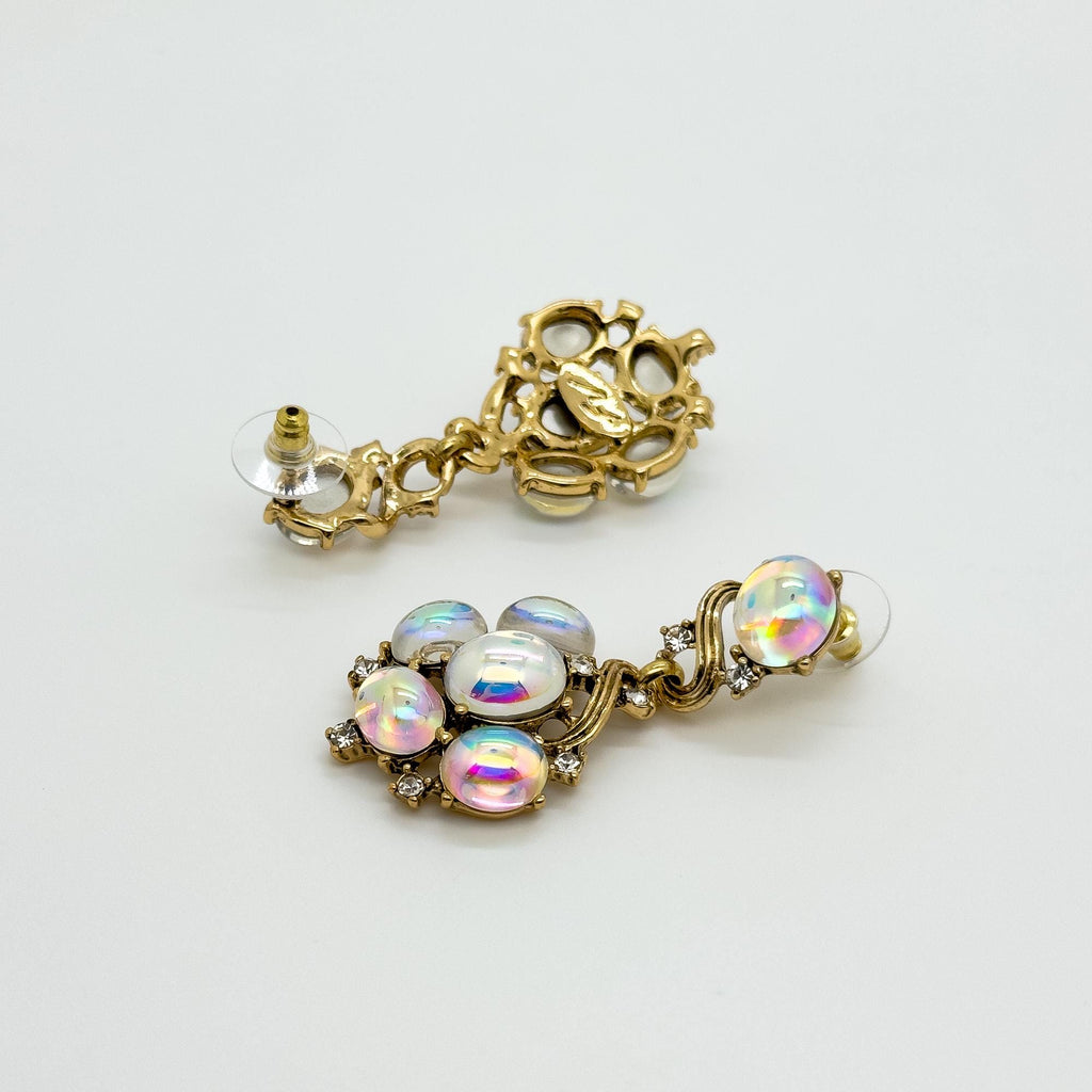 Art Deco Retro Gradient Zircon Pearl Copper Drop Earrings