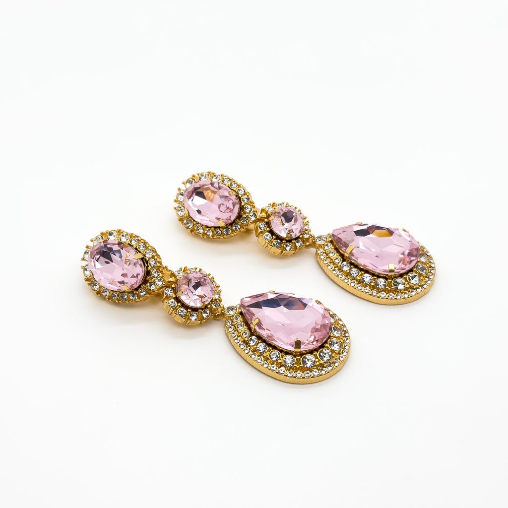 Vintage Art Deco Teardrop Long Drop Earrings with Zircon Detailing