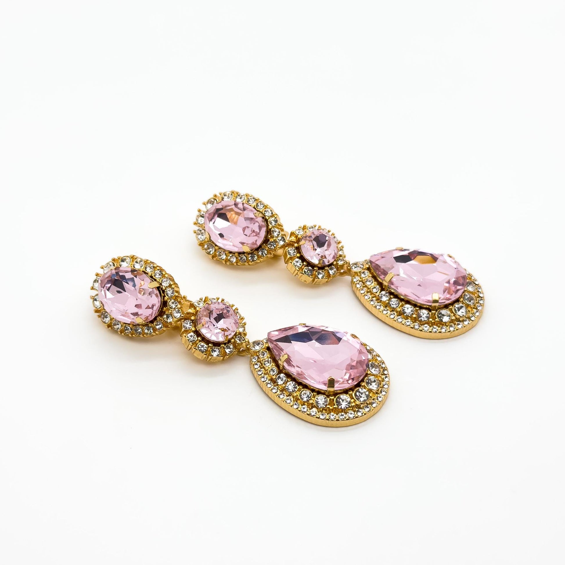 Vintage Art Deco Teardrop Long Drop Earrings with Zircon Detailing