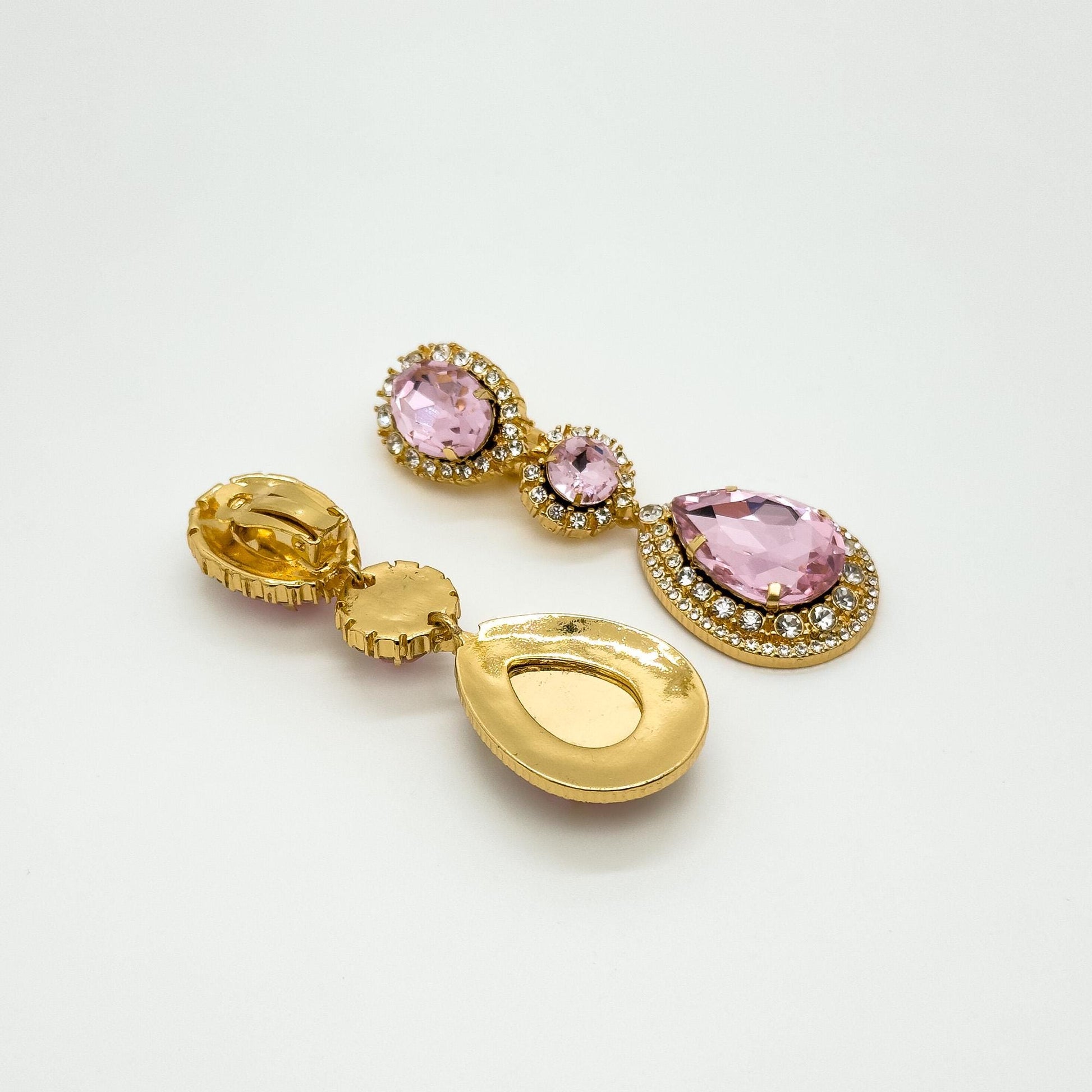 Vintage Art Deco Teardrop Long Drop Earrings with Zircon Detailing