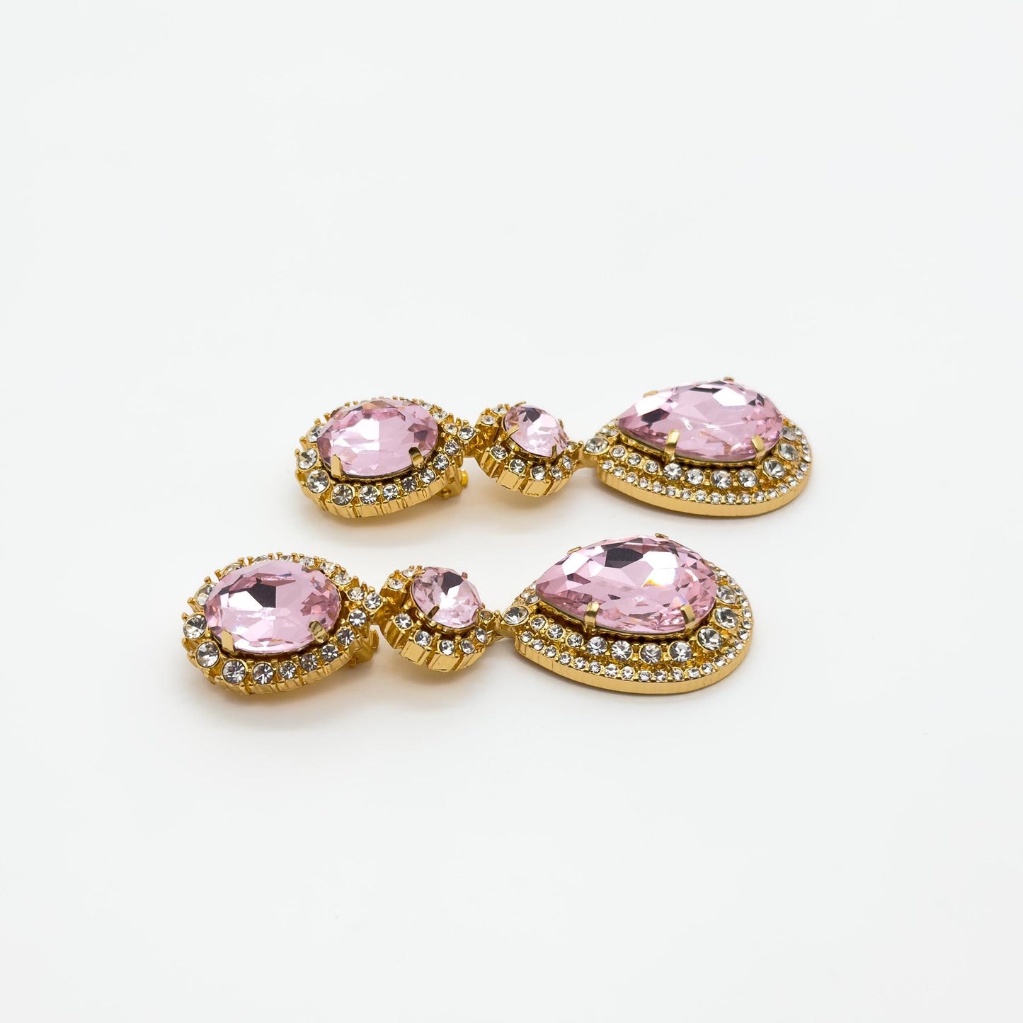 Vintage Art Deco Teardrop Long Drop Earrings with Zircon Detailing