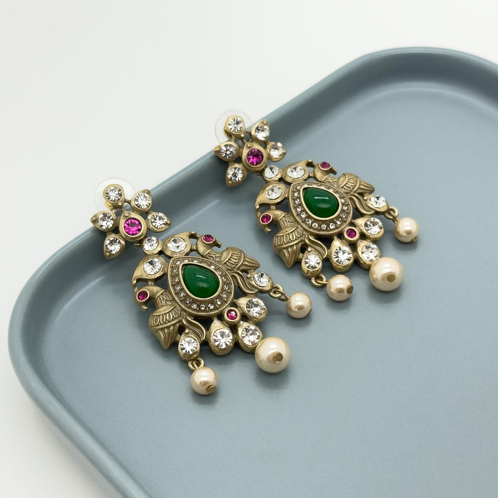 Vintage Art Deco Drop Earrings Sterling Silver Zircon Pearl