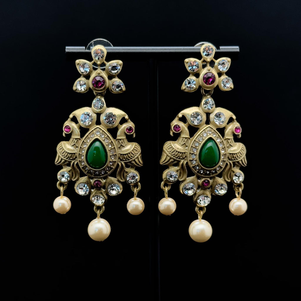 Vintage Art Deco Drop Earrings Sterling Silver Zircon Pearl