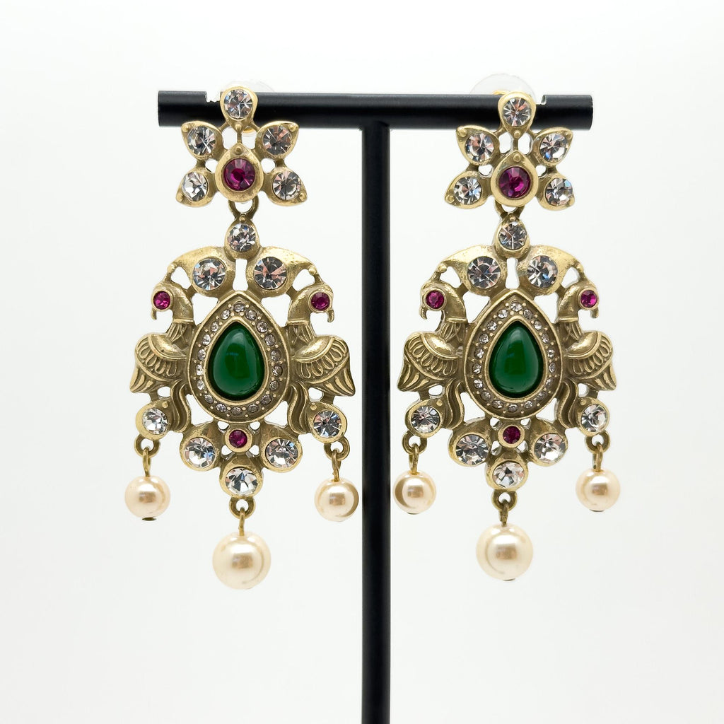 Vintage Art Deco Drop Earrings Sterling Silver Zircon Pearl