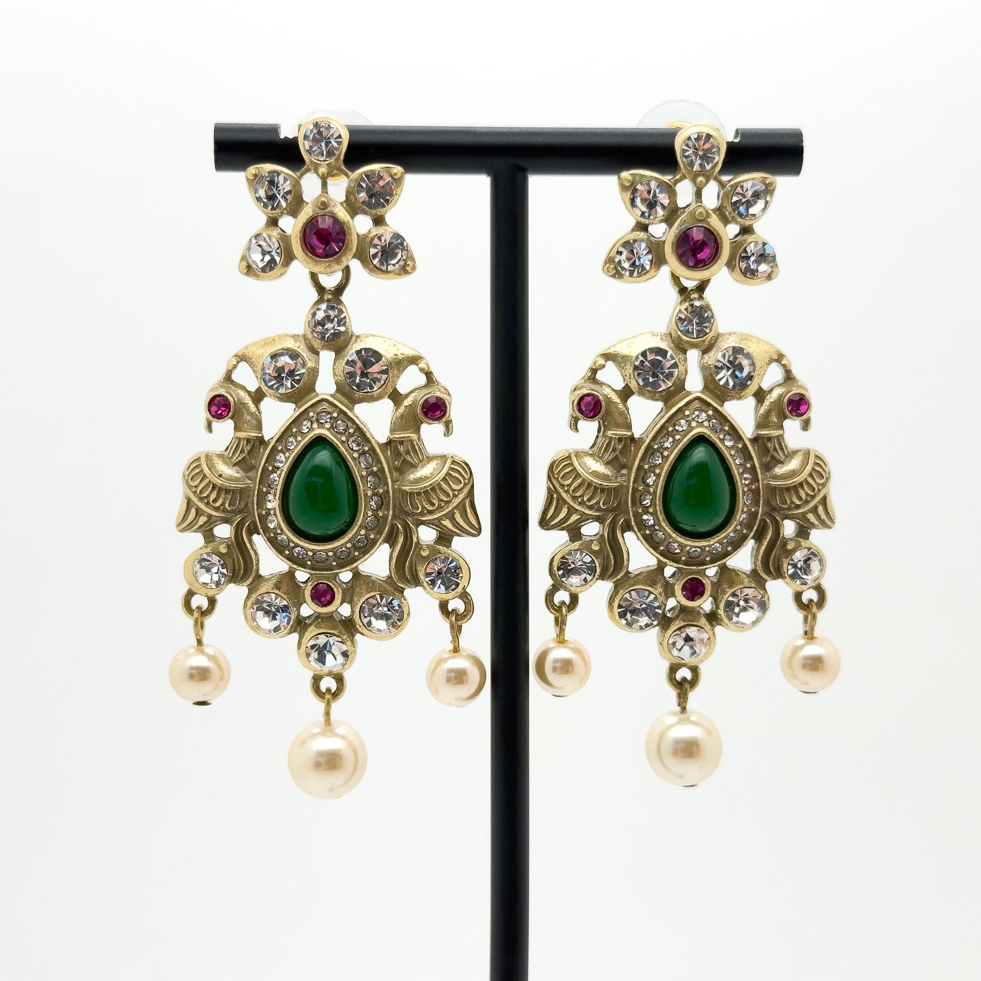 Vintage Art Deco Drop Earrings Sterling Silver Zircon Pearl