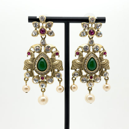 Vintage Art Deco Drop Earrings Sterling Silver Zircon Pearl