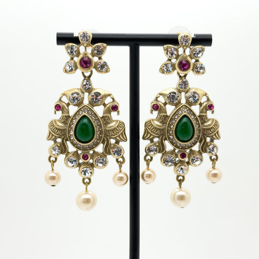 Vintage Art Deco Drop Earrings Sterling Silver Zircon Pearl