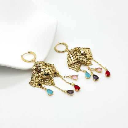 Art Deco Sequin Tassel Earrings with Zircon Copper Detail