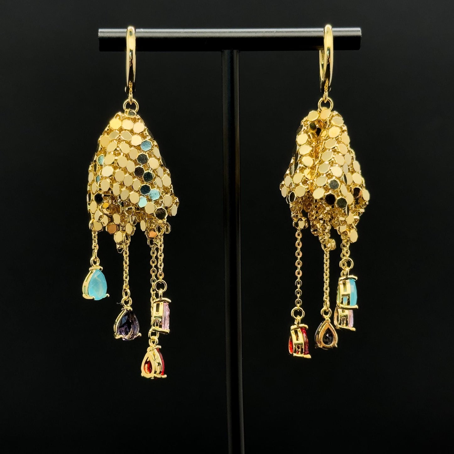 Art Deco Sequin Tassel Earrings with Zircon Copper Detail