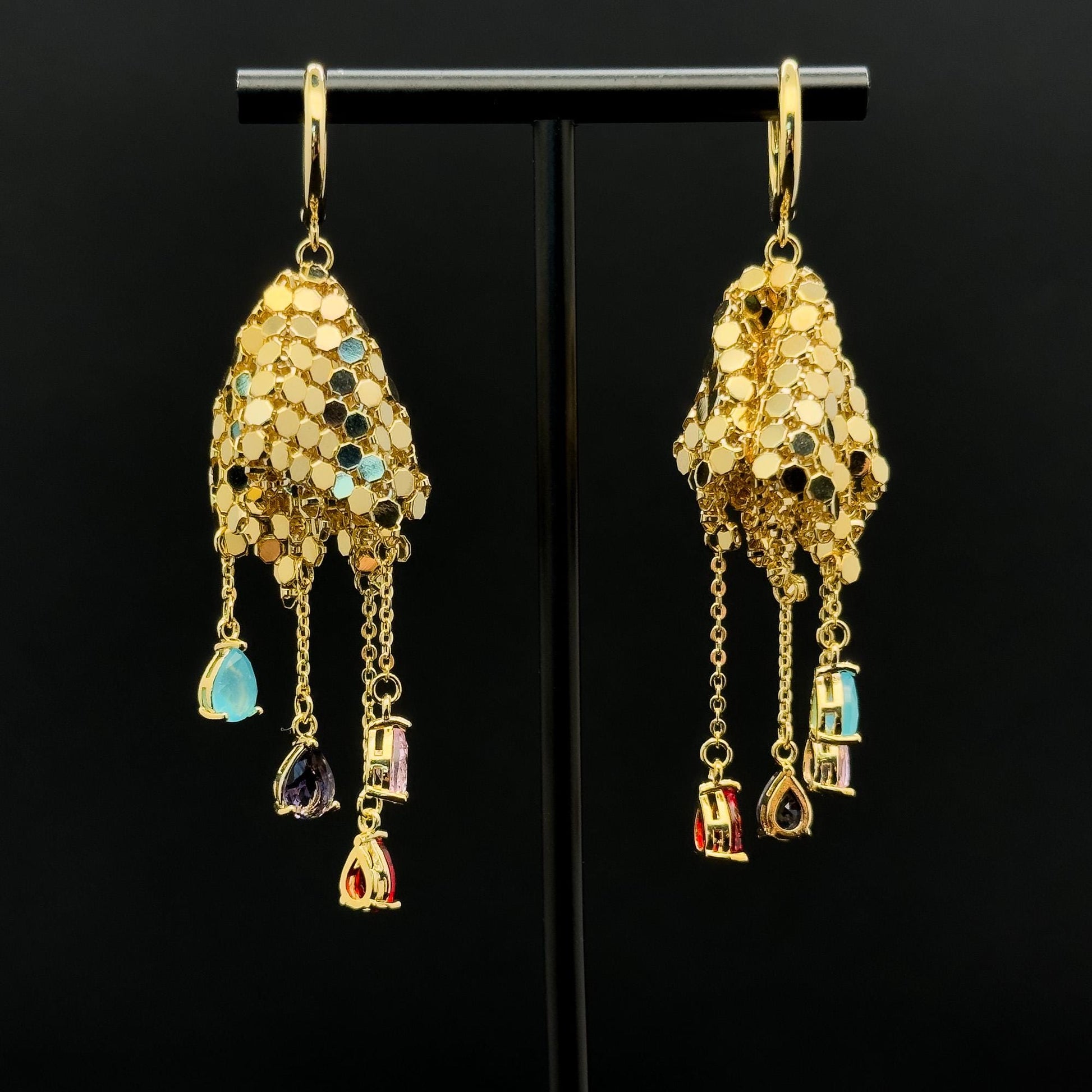 Art Deco Sequin Tassel Earrings with Zircon Copper Detail