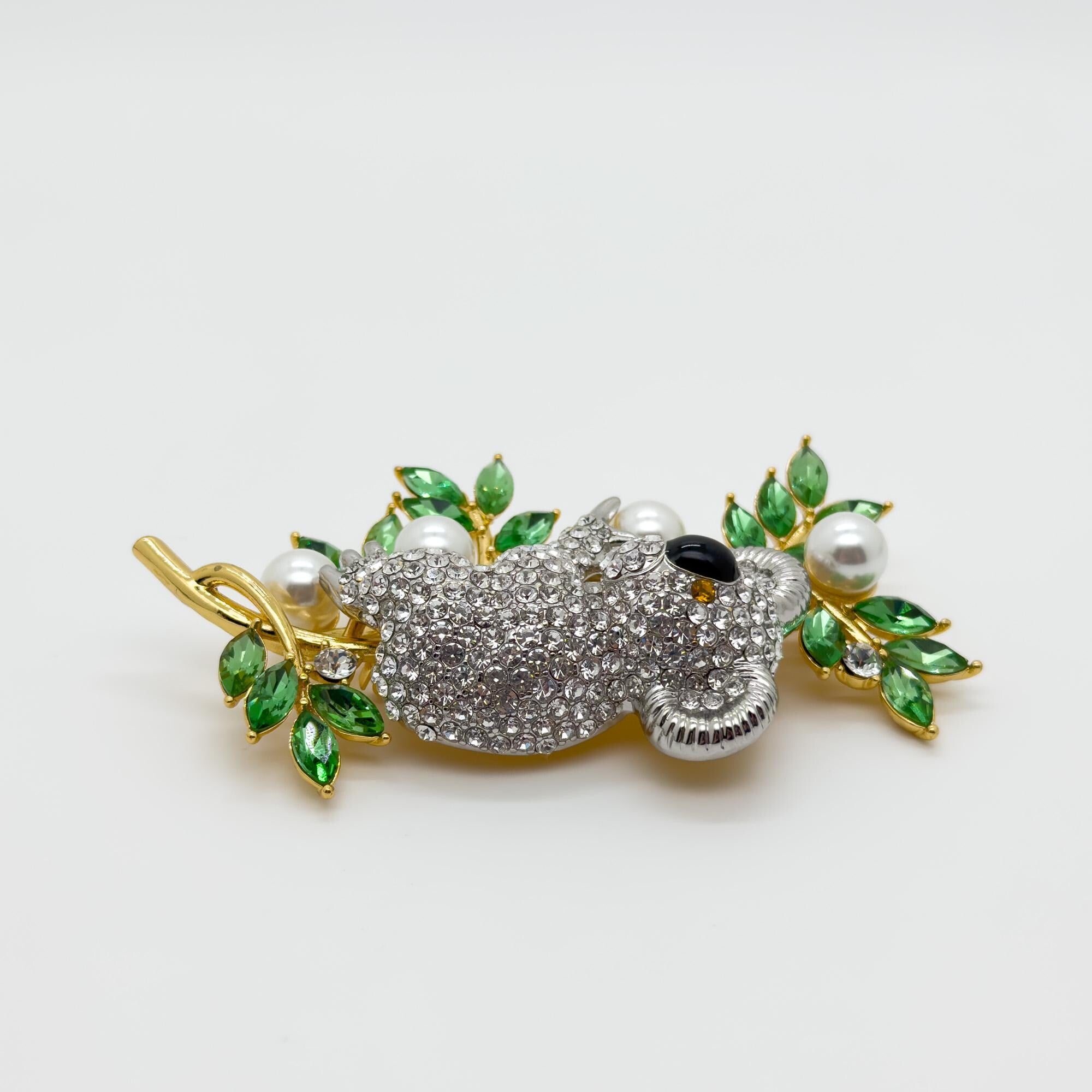 Art Deco Sloth Rhinestone Pearl Brooch Vintage-Inspired Coat Pin