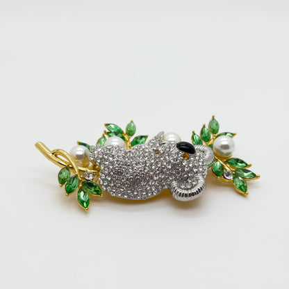 Art Deco Sloth Rhinestone Pearl Brooch Vintage-Inspired Coat Pin