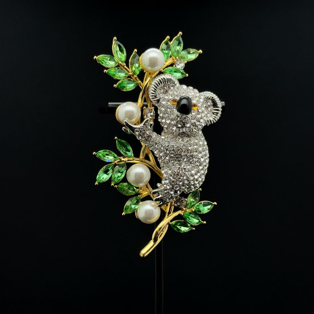 Art Deco Sloth Rhinestone Pearl Brooch Vintage-Inspired Coat Pin