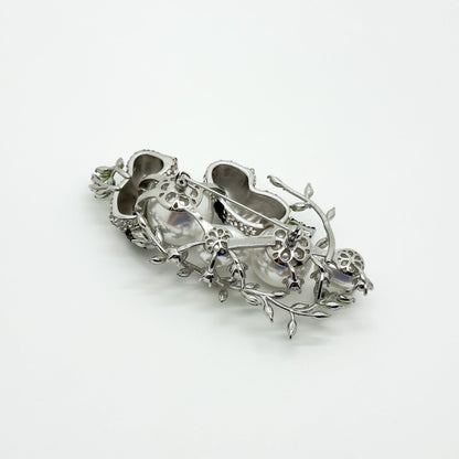 Art Deco Panda Brooch Rhinestone Pearl Copper Large Coat Pin