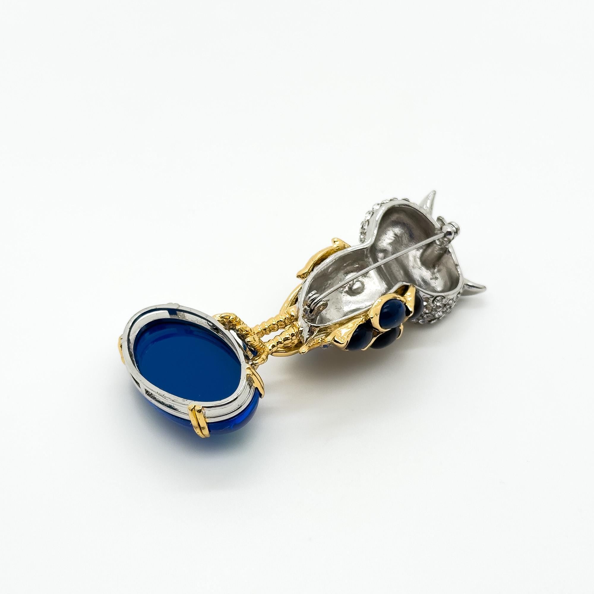 Art Deco Owl Brooch Rhinestone Pearl Copper Handcrafted Pin