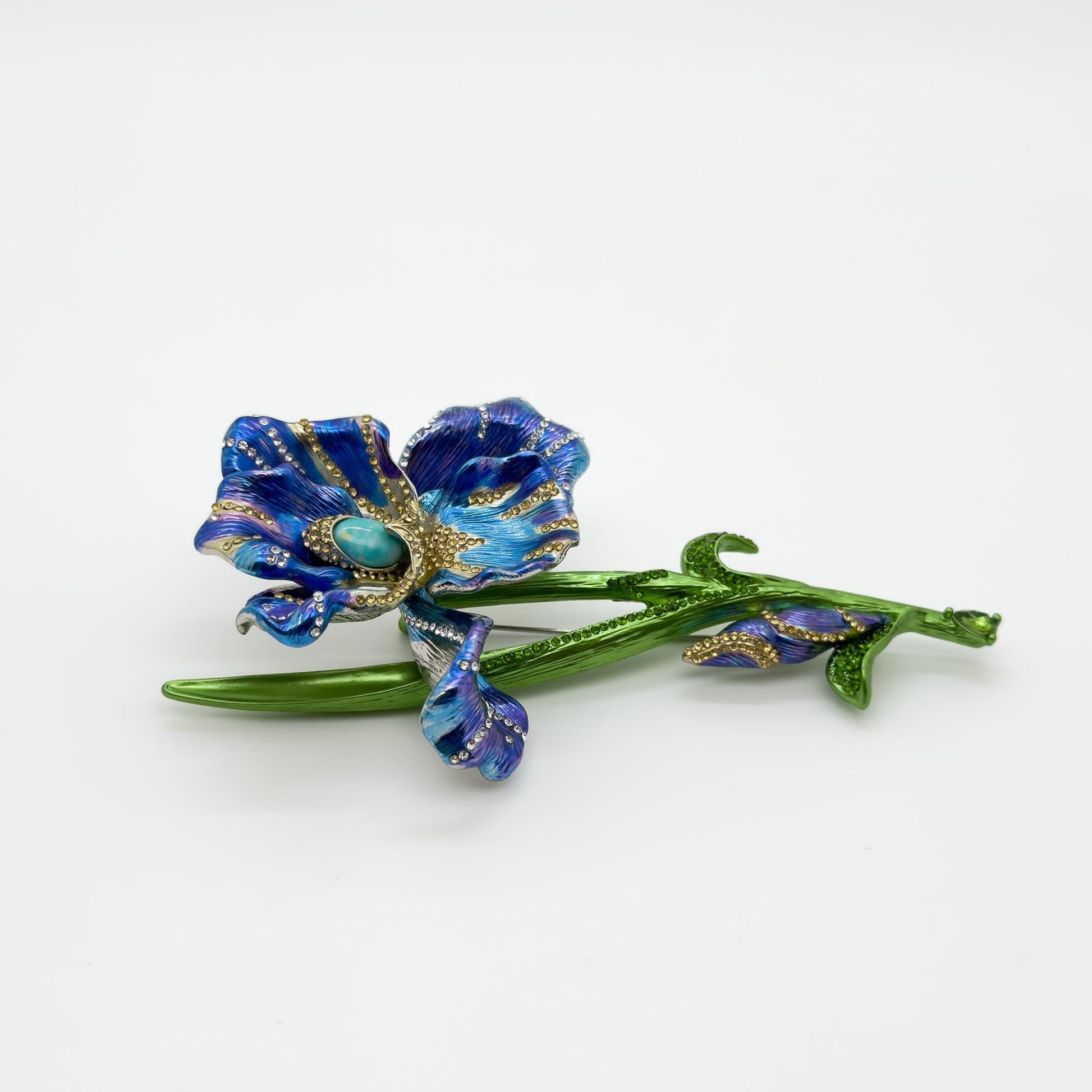 Art Deco Fleur-de-Lis Crystal Enamel Flower Brooch for Coat