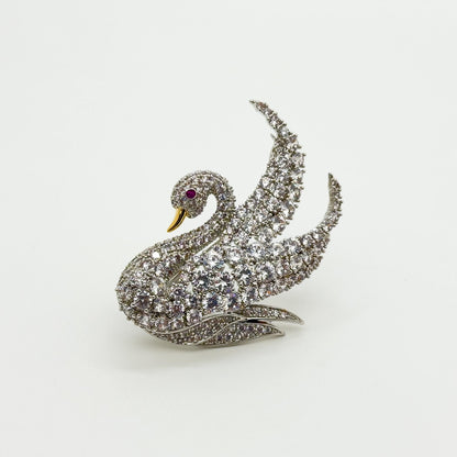 French Swan Crystal Swan Brooch Copper Bird Pin Elegant Gift