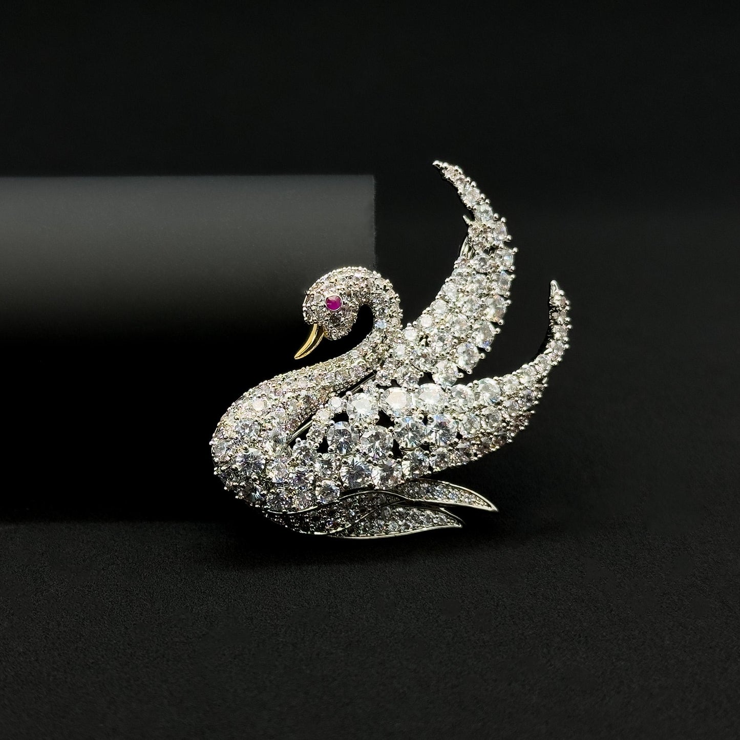 French Swan Crystal Swan Brooch Copper Bird Pin Elegant Gift