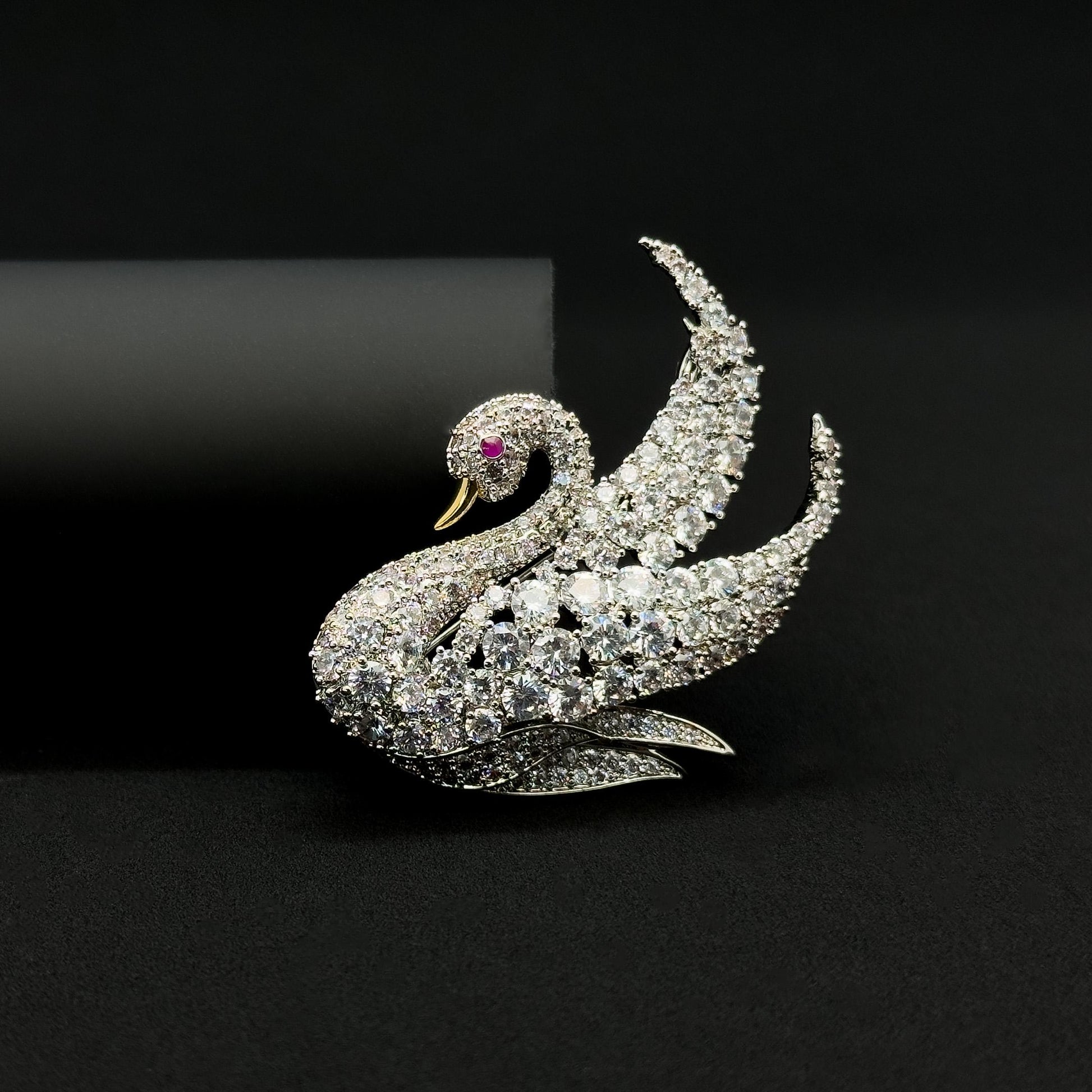French Swan Crystal Swan Brooch Copper Bird Pin Elegant Gift
