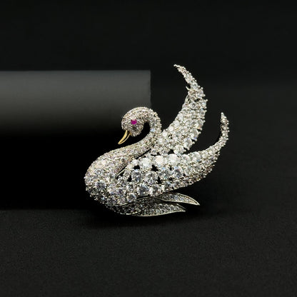 French Swan Crystal Swan Brooch Copper Bird Pin Elegant Gift