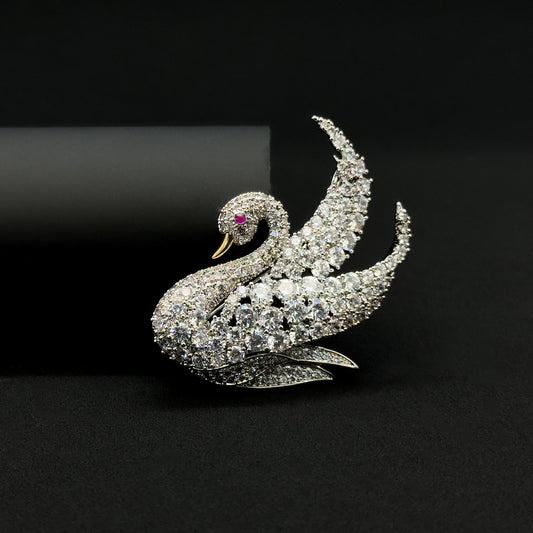 French Swan Crystal Swan Brooch Copper Bird Pin Elegant Gift