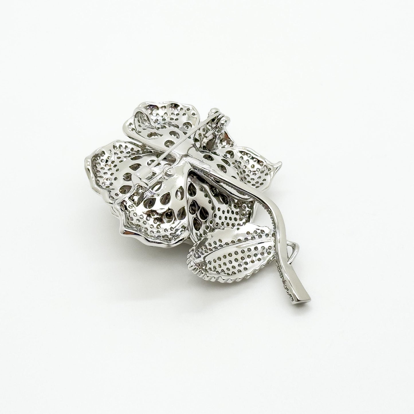 White Rose Crystal Brooch Pendant Personalised Bridal Flower Pin Dual-Use